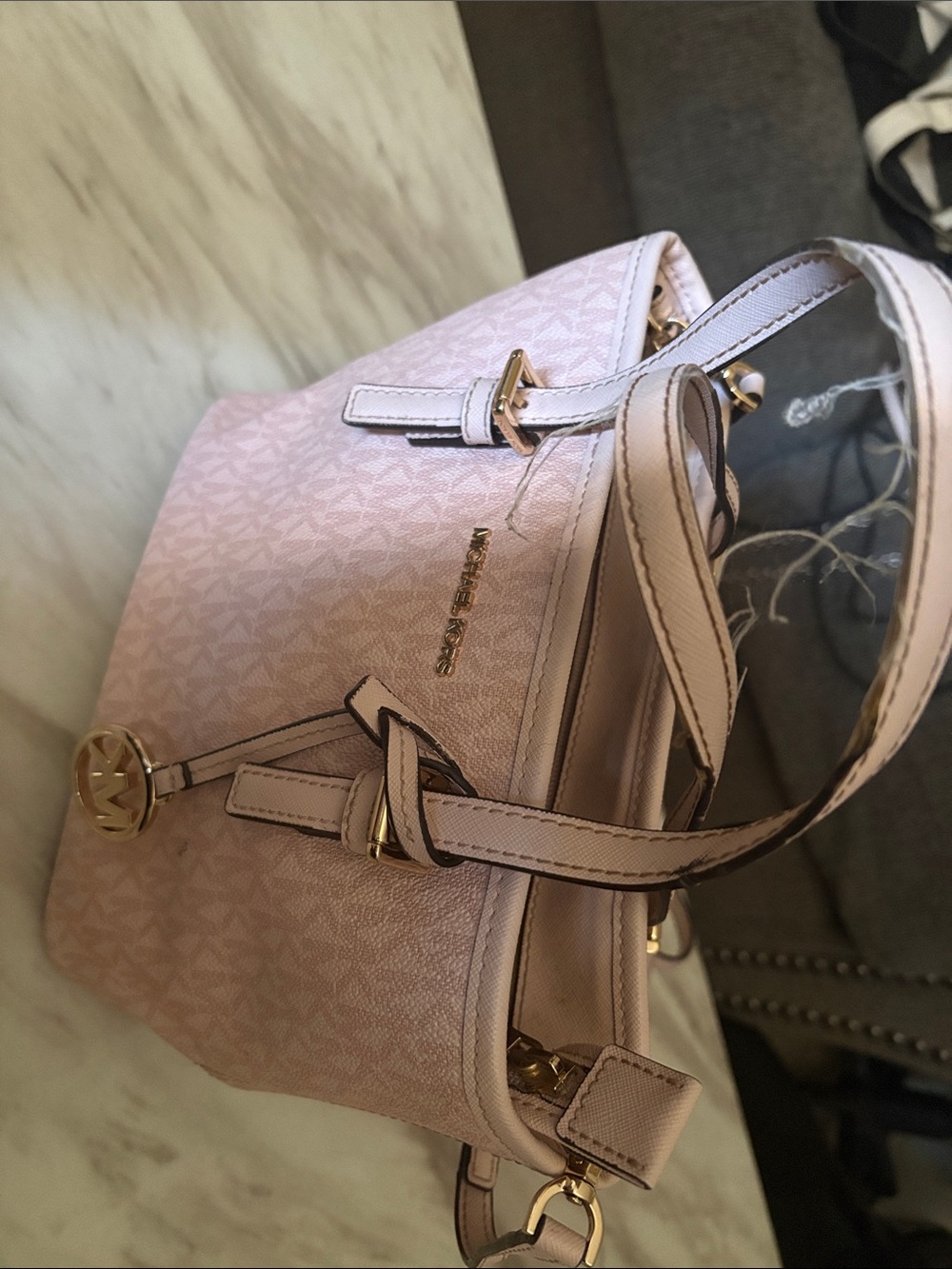 Michael Kors Blush Pink Monogram Shoulder Bag with Gold Hardware